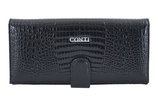 Skórzany portfel damski lakierowany - Czarny