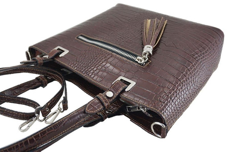 Klasyczna torebka na ramię - CROCO - Beżowa ciemna 