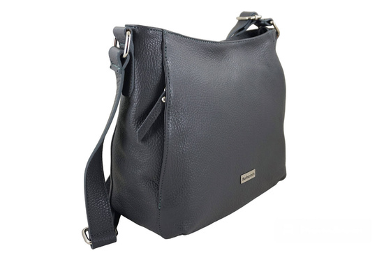 Praktyczna torebka skórzana z kieszeniami - Szara ciemna