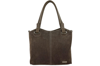 Duża elegancka torebka z naturalnej skóry i zamszu - Beżowa ciemna