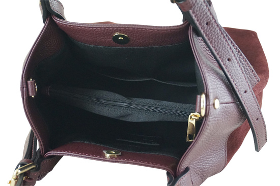 Elegancka torebka damska z naturalnego zamszu - Bordowa 