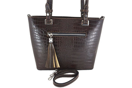 Klasyczna torebka na ramię - CROCO - Beżowa ciemna 