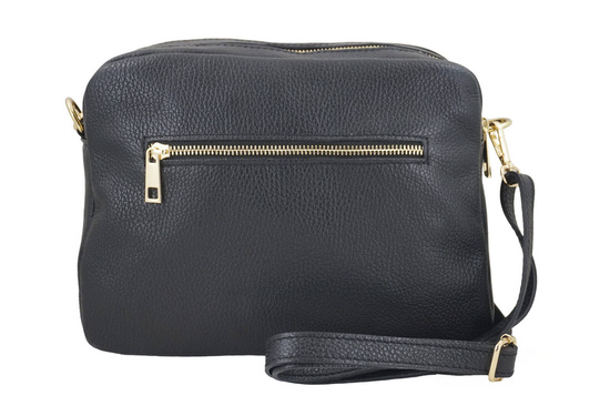Pojemna torebka skórzana dwukomorowa - Czarna 