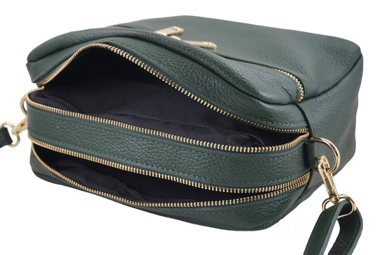 Pojemna torebka skórzana dwukomorowa - Zielona ciemna