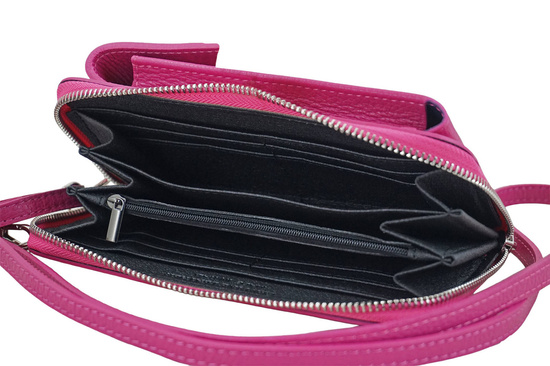 Portfel / etui na telefon ze skóry naturalnej - Fuksja 