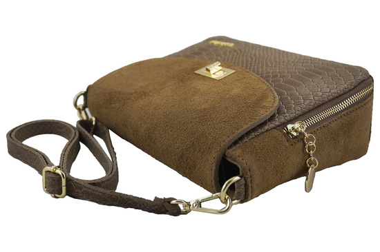 Zamszowa torebka ze złotymi ozdobami - Szara ciemna