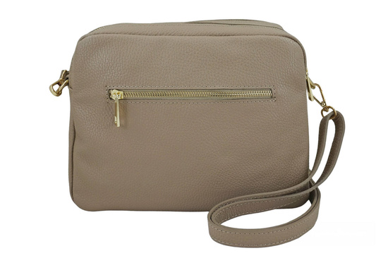 Pojemna torebka skórzana dwukomorowa - Beżowa 