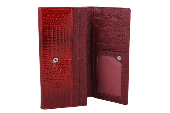 Klasyczny skórzany portfel damski CROCO - Czerwony 