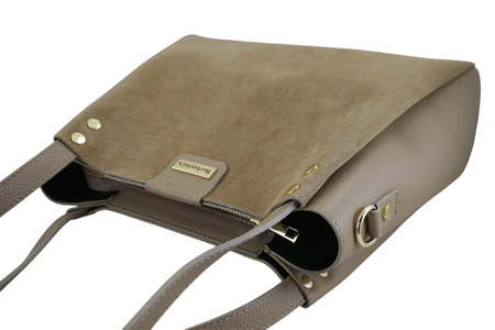 Klasyczna torebka skórzana z zamszem - Beżowa 