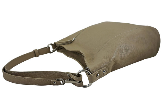 Pojemny skórzany worek na ramię - Beżowy