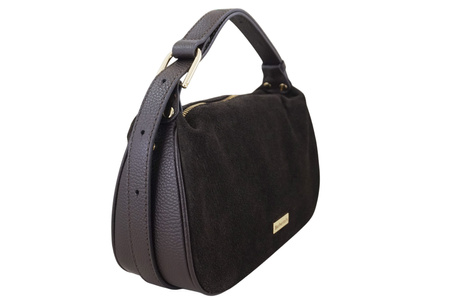 Elegancka torebka zamszowa na ramię - Brązowa ciemna 