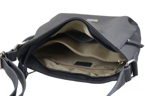 Praktyczna torebka skórzana z kieszeniami - Szara ciemna