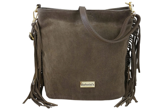 Zamszowa torebka boho z frędzlami - Beżowa ciemna