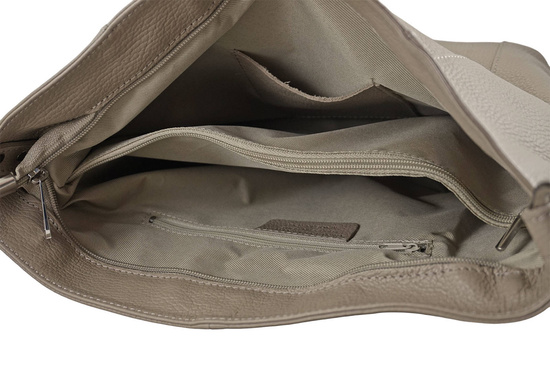 Pojemny skórzany worek na ramię - Beżowy