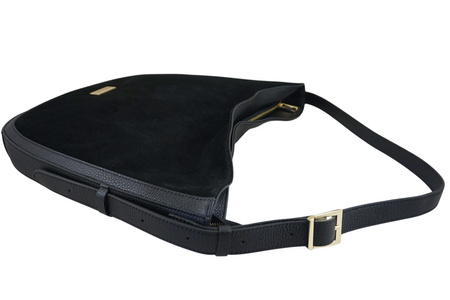 Duża torebka zamszowa na ramię - Czarna