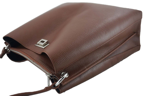 Duża torba damska skórzana na ramię - Brązowa