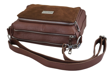 Codzienna torebka ze skóry naturalnej z zamszem - Brązowa