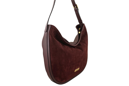 Duża torebka zamszowa na ramię - Bordowa
