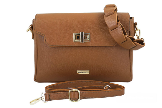 Skórzana torebka na ramię z plecionym paskiem - Brązowa jasna 