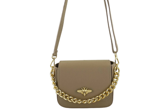Modna torebka skórzana ze złotym łańcuszkiem - Beżowa 