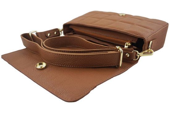 Modna torebka pikowana skórzana - Brązowa jasna