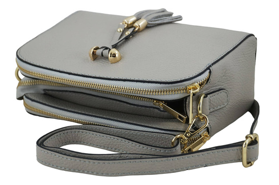 Listonoszka skórzana z kieszeniami - Szara jasna