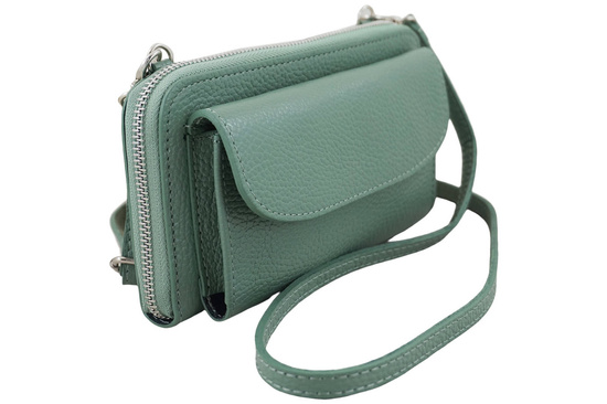 Portfel z etui na telefon ze skóry licowej - Zielony