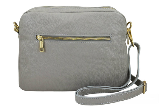 Pojemna torebka skórzana dwukomorowa - Szara jasna