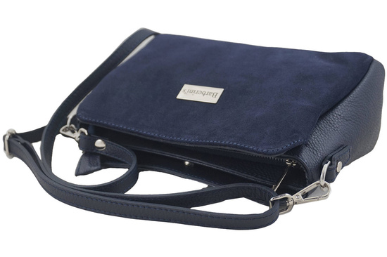 Listonoszka skórzana z zamszem - Granatowa