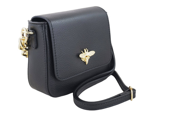 Modna torebka skórzana ze złotym łańcuszkiem - Czarna 