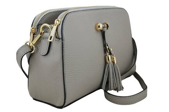 Listonoszka skórzana z kieszeniami - Szara jasna