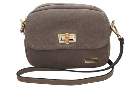 Mała zamszowa listonoszka ze złotym zapięciem - Beżowa ciemna 