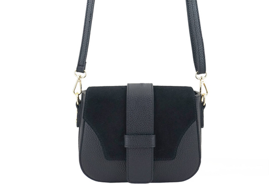 Torebka listonoszka z zamszową klapą - Czarna 