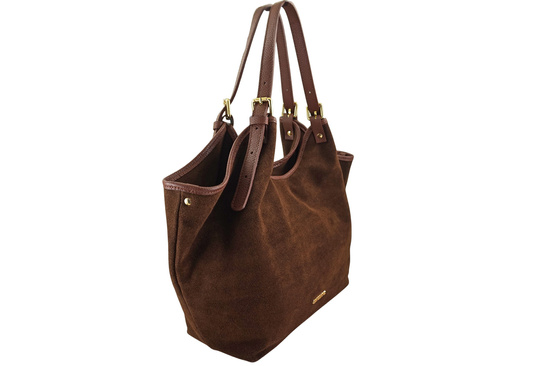 Duża torebka shopper zamszowa - Brązowa  