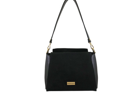 Torebka miejska z naturalnego zamszu i skóry - Czarna