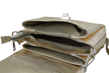 Skórzana torebka damska metalizowana - Złota 