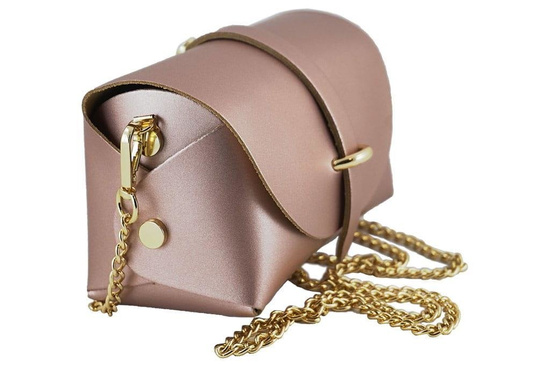 Modna listonoszka wizytowa skórzana - Różowa pudrowa 