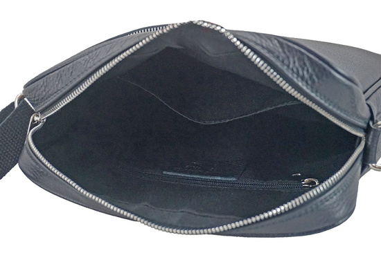 Torba męska skórzana z regulowanym paskiem - Czarna 