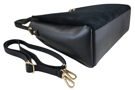 Klasyczna torebka skórzana z zamszem - Czarna 