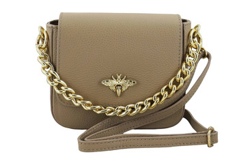 Modna torebka skórzana ze złotym łańcuszkiem - Beżowa 