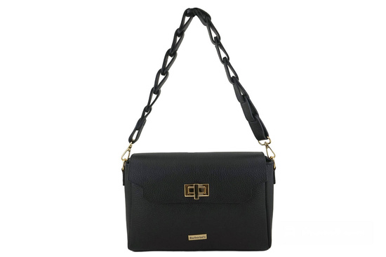 Skórzana torebka na ramię z plecionym paskiem - Czarna