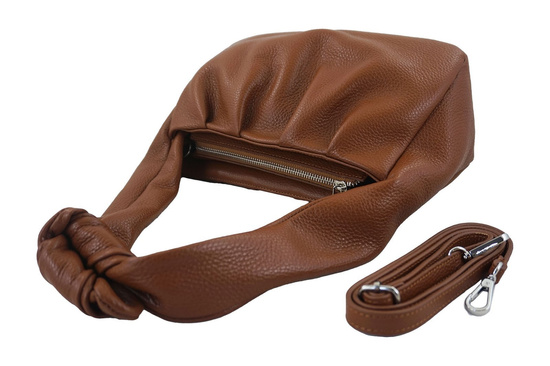 Skórzana torebka marszczona - Brązowa jasna 