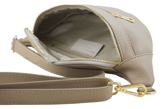 Damska torebka nerka skórzana z kieszenią - Beżowa