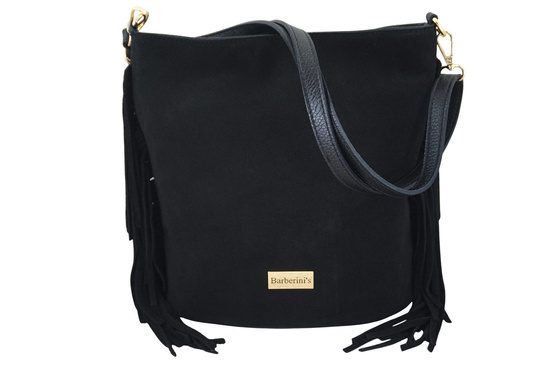 Zamszowa torebka boho z frędzlami - Czarna 