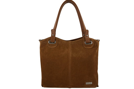 Duża elegancka torebka z naturalnej skóry i zamszu - Brązowa jasna