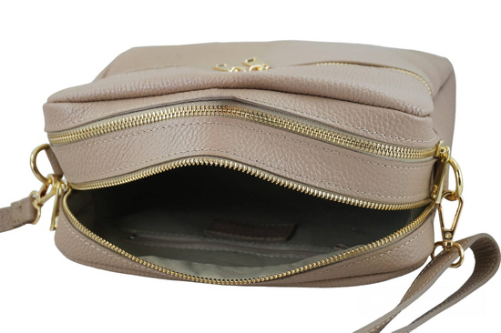 Pojemna torebka skórzana dwukomorowa - Beżowa 