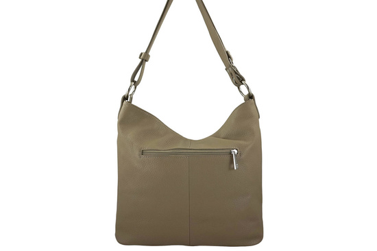 Pojemny skórzany worek na ramię - Beżowy