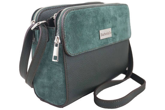 Torebka skórzana crossbody zamszowa - Zielona ciemna 