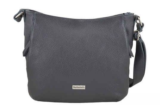 Praktyczna torebka skórzana z kieszeniami - Szara ciemna