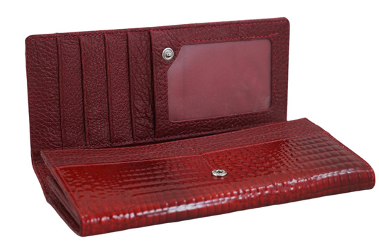 Klasyczny skórzany portfel damski CROCO - Czerwony 